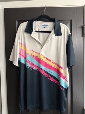 Chubbies Men’s White & Black Polo with Colorful Diagonal Stripe